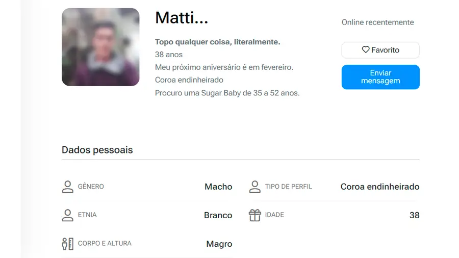 Print de um Perfil de Sugar Daddy